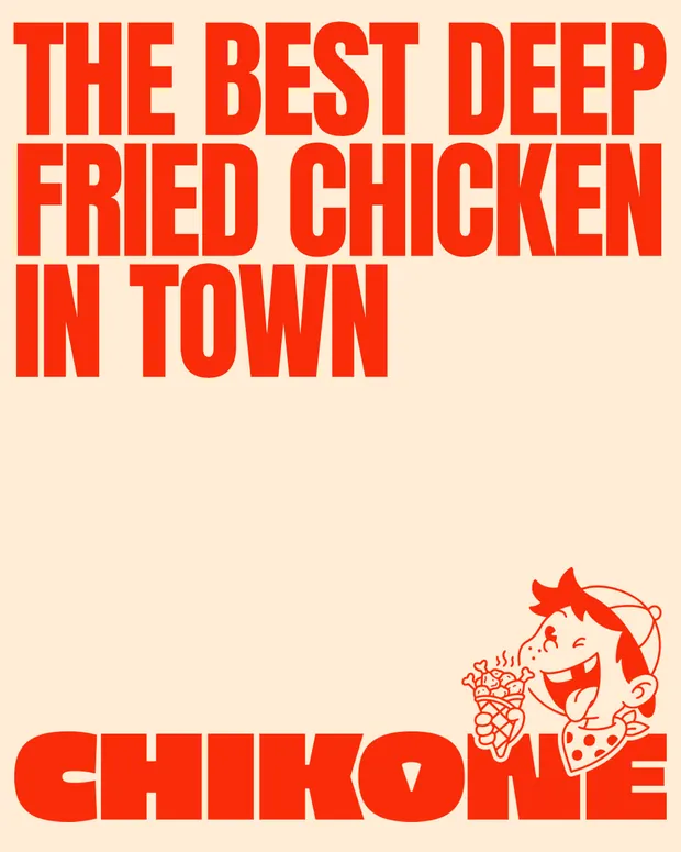 Post: The best deep fried chicken in town, mit Maskottchen