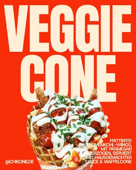 Veggie Cone: Blumenkohl-Wings mit Parmesan und Soße im Waffelcone